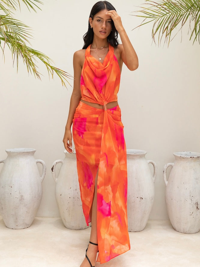 WISHES MIDI DRESS -ORANGE