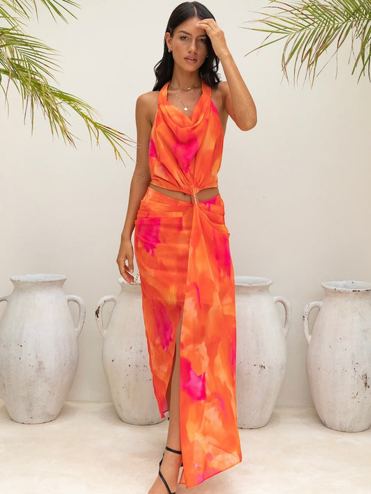 WISHES MIDI DRESS -ORANGE