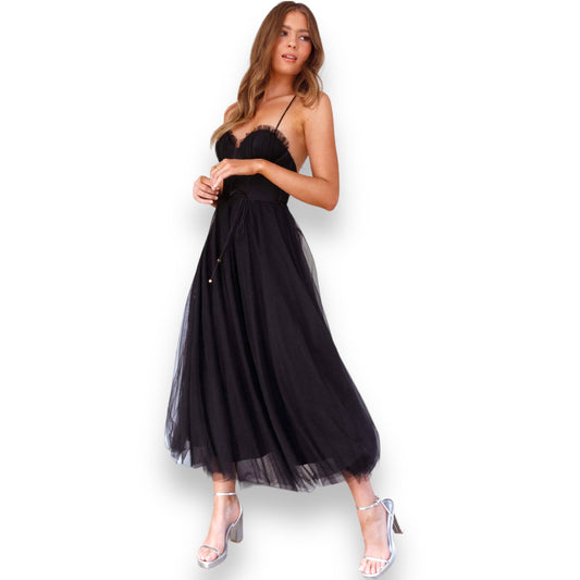 WINDFALL MIDI DRESS -BLACK