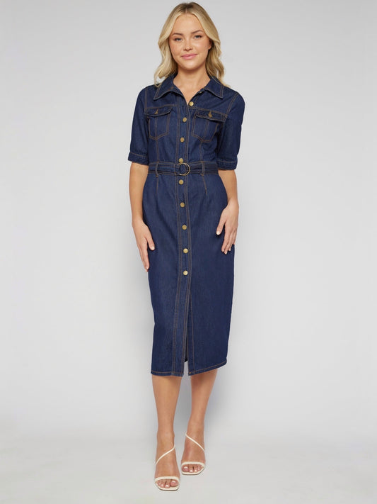 ELODIE MIDI DRESS -DENIM