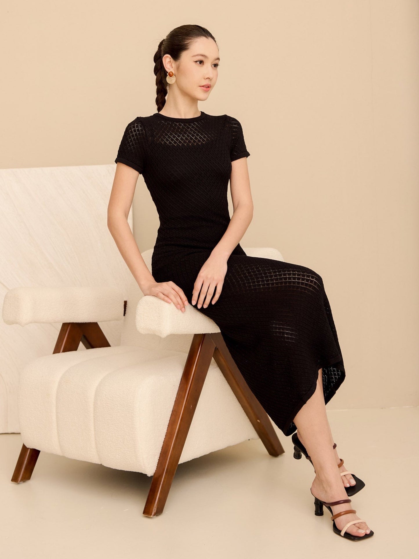 ERSILIA LONG MIDI DRESS -BLACK