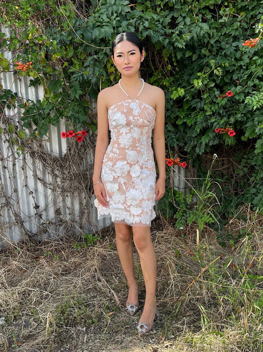 MAJESTIC MINI DRESS - BEIGE/WHITE FLORAL