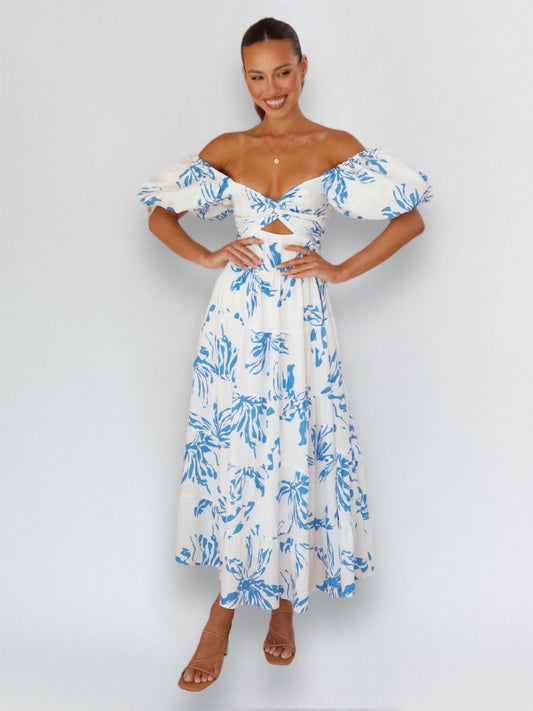 TEISA MAXI DRESS -BLUE/WHITE
