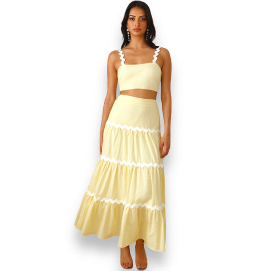 INEMOA TOP & SKIRT SET -YELLOW/WHITE