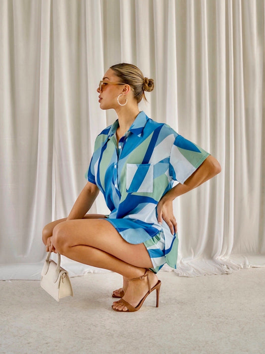 LEXI SHIRT & SHORT SET -BLUE ABSTRACT