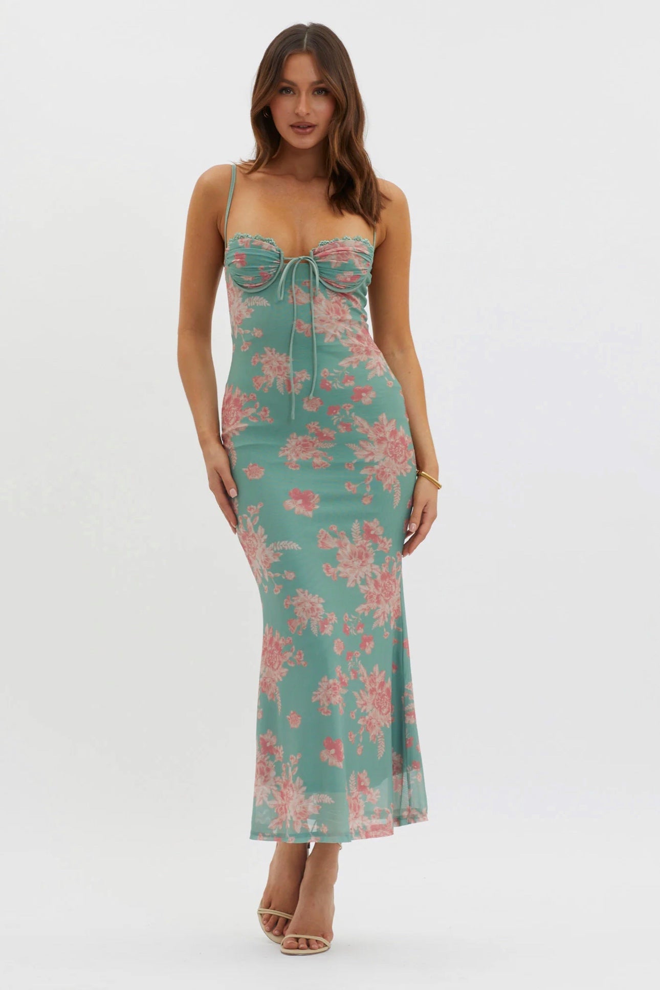 MAIA MAXI DRESS -GREEN/RED FLORAL