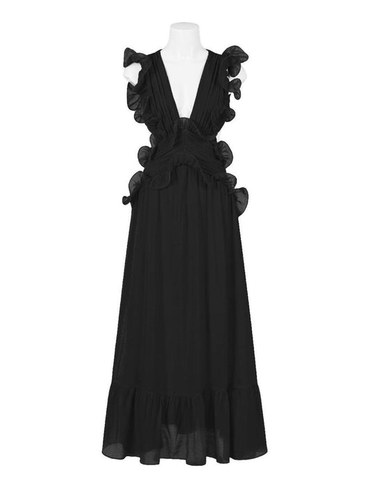 VAYDA LONG MIDI DRESS -BLACK