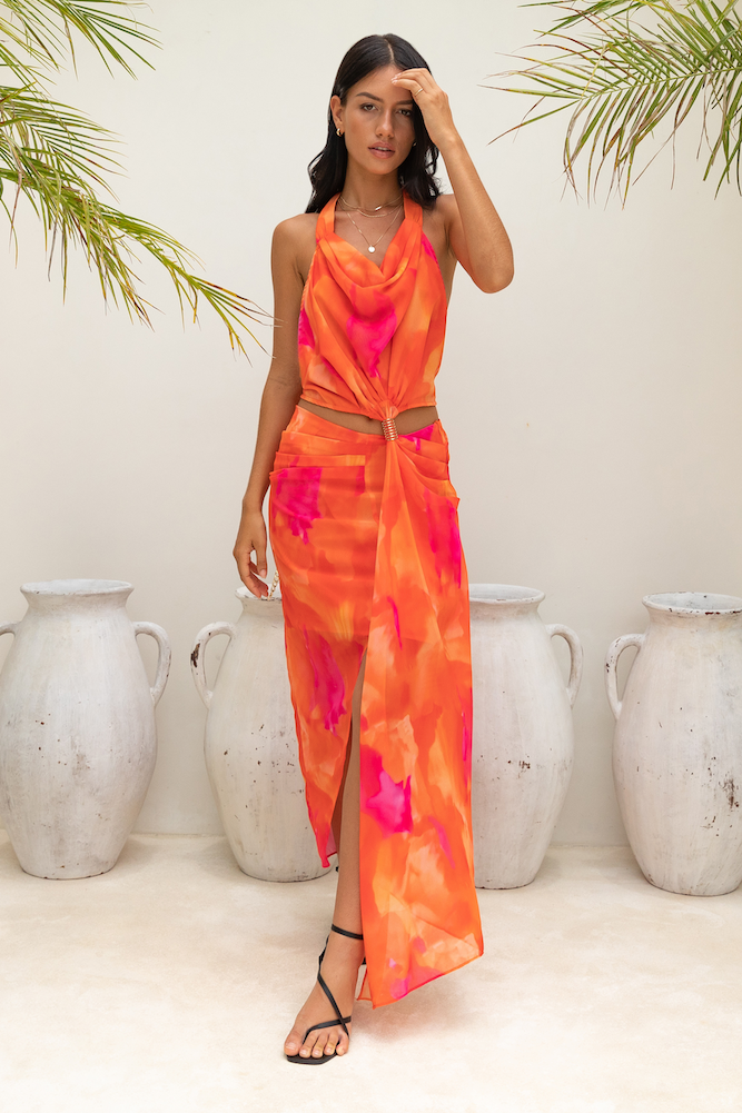 WISHES MIDI DRESS -ORANGE