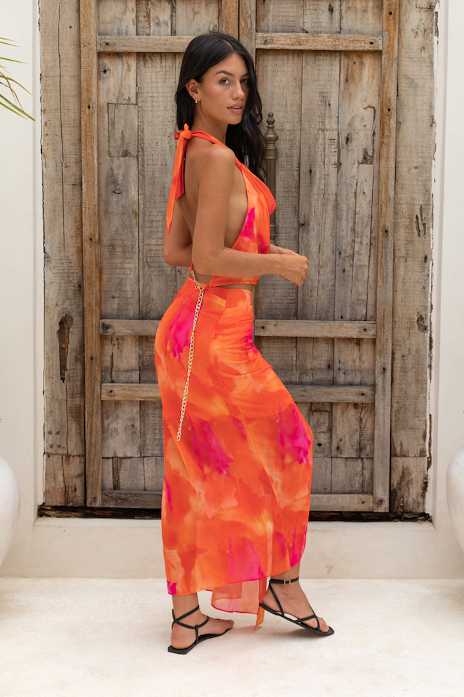 WISHES MIDI DRESS -ORANGE