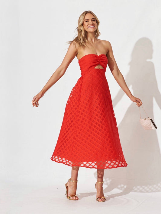 KISS MIDI DRESS -RED