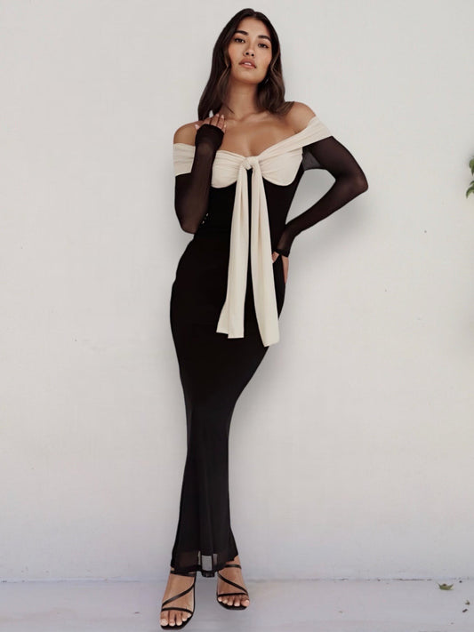PAIGE MAXI DRESS -BLACK/CREAM