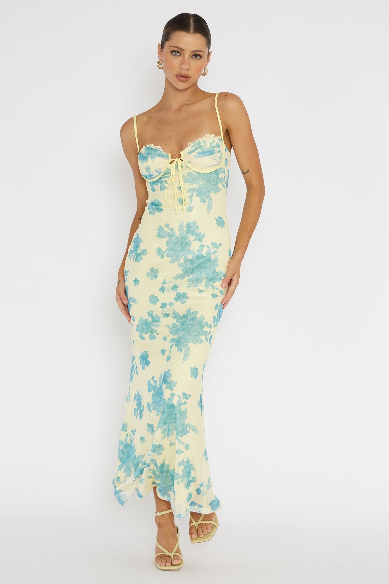 MAIA MAXI DRESS -YELLOW/BLUE FLORAL
