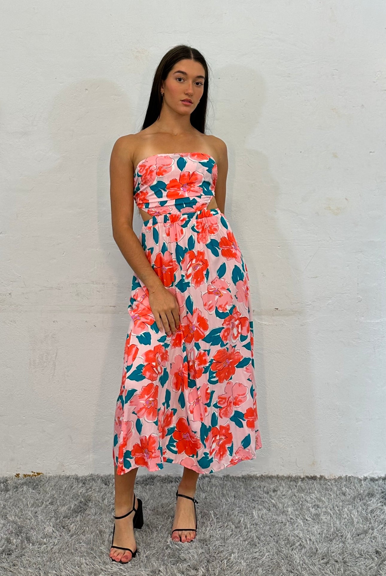EVON MIDI DRESS -PINK FLORAL