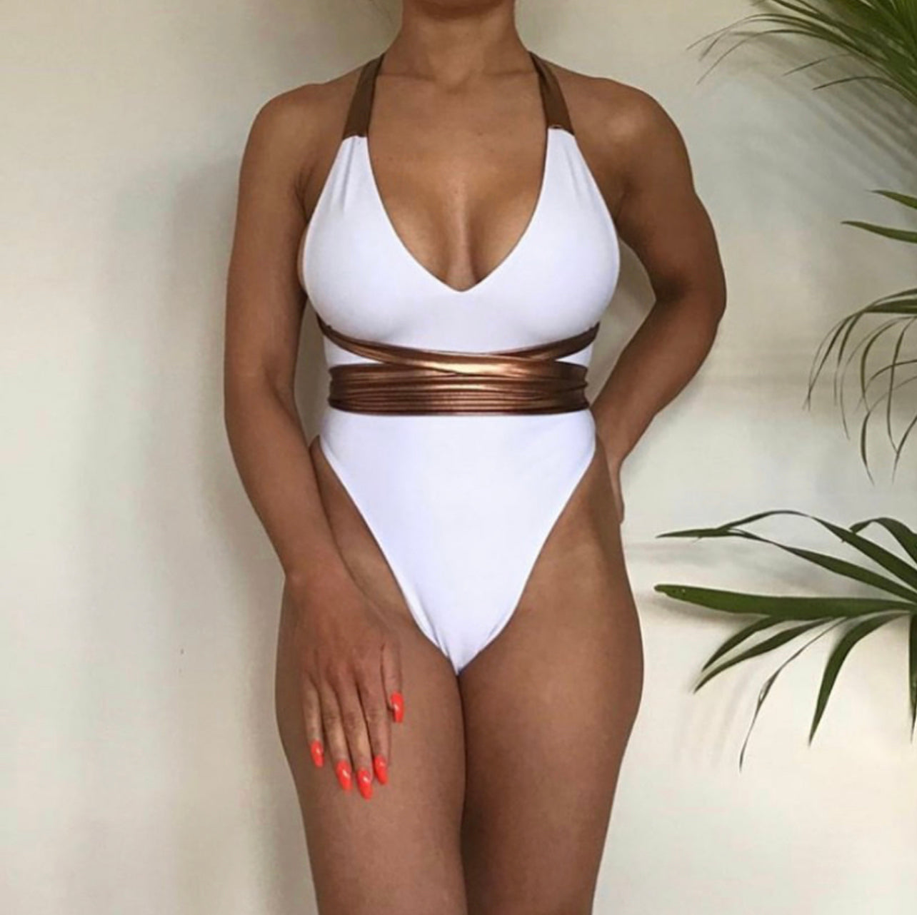 TRAP QUEEN ONE PIECE SWIMWEAR -WHITE/GOLD
