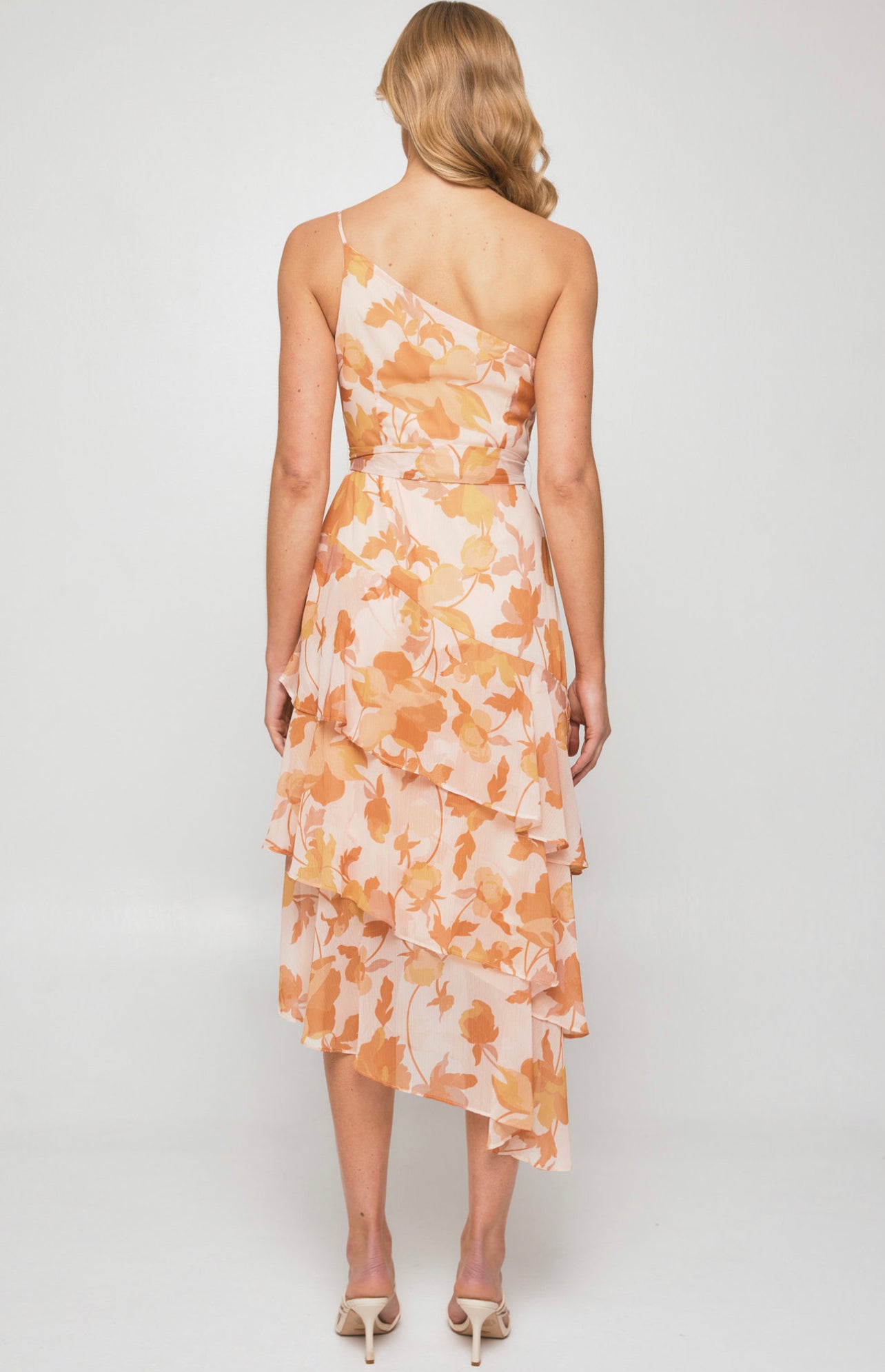 SARAH MIDI DRESS -ORANGE FLORAL