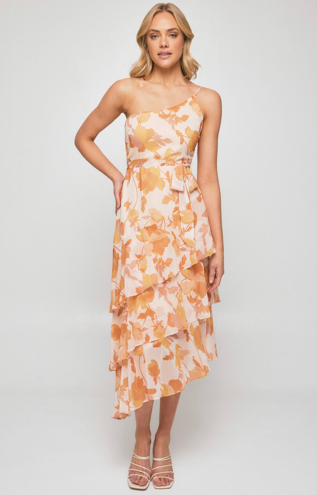 SARAH MIDI DRESS -ORANGE FLORAL